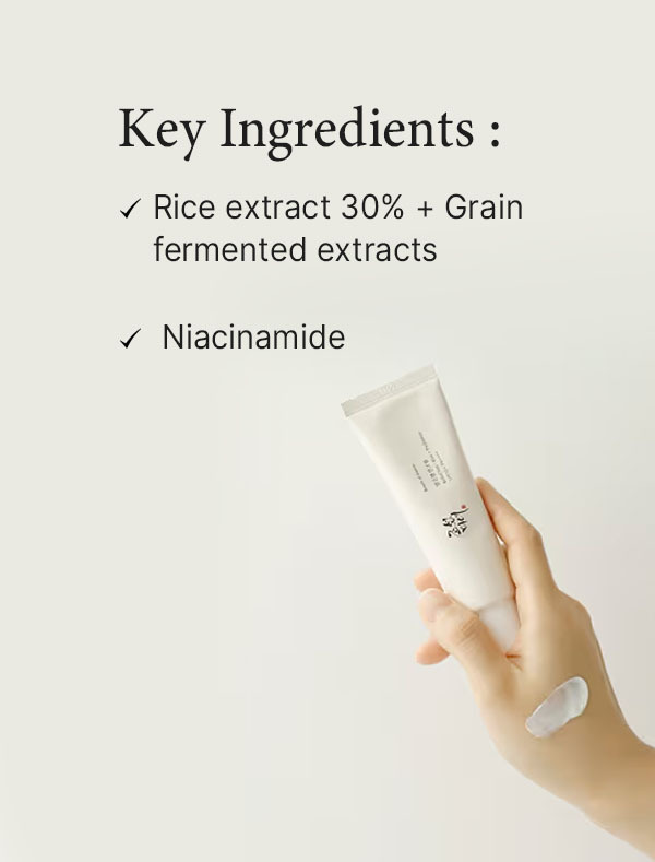 Key ingredients of Beauty of Joseon Relief Sun : Rice + Probiotics