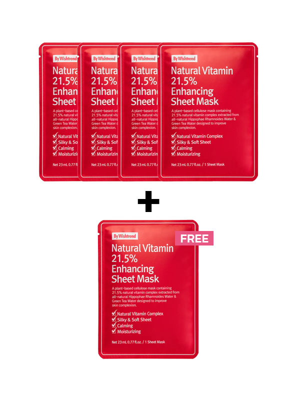 K-Beauty Mid-Year Super Sale Buy 4 Get 1 FREE offer on By Wishtrend Natural Vitamin 21.5 Enhancing Sheet Mask 23ml