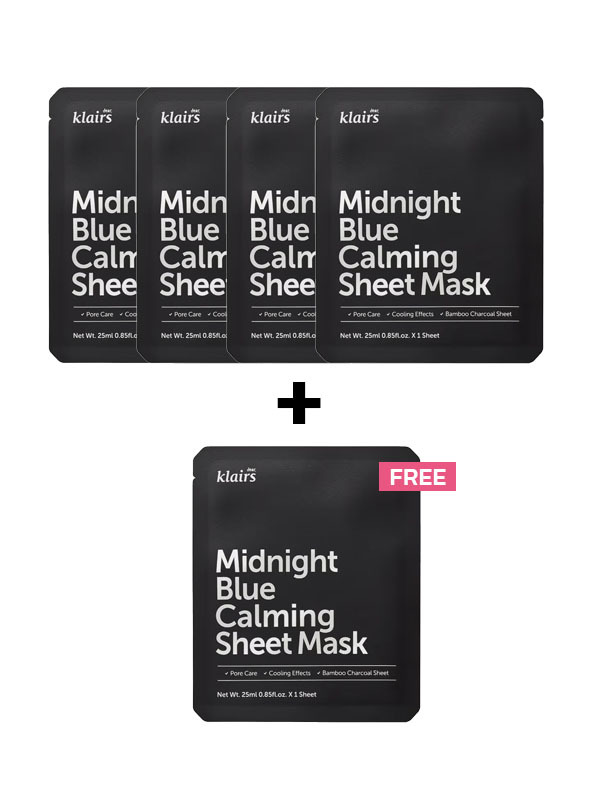 K-Beauty Mid Year Super Sale Buy 4 Get 1 FREE offer on Dear Klairs Midnight Blue Calming Sheet Mask 25ml.
