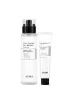 A Korean skincare set for dry and aging skin containing COSRX The 6 Peptide Skin Booster Serum and COSRX The Retinol 0.1 Cream. Peptide and Retinol