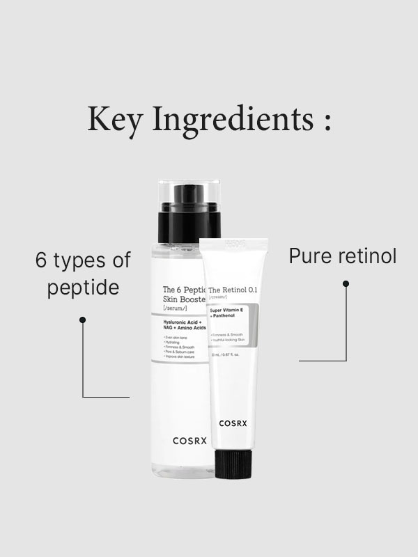 Key ingredients of COSRX The 6 Peptide Skin Booster Serum and COSRX The Retinol 0.1 Cream