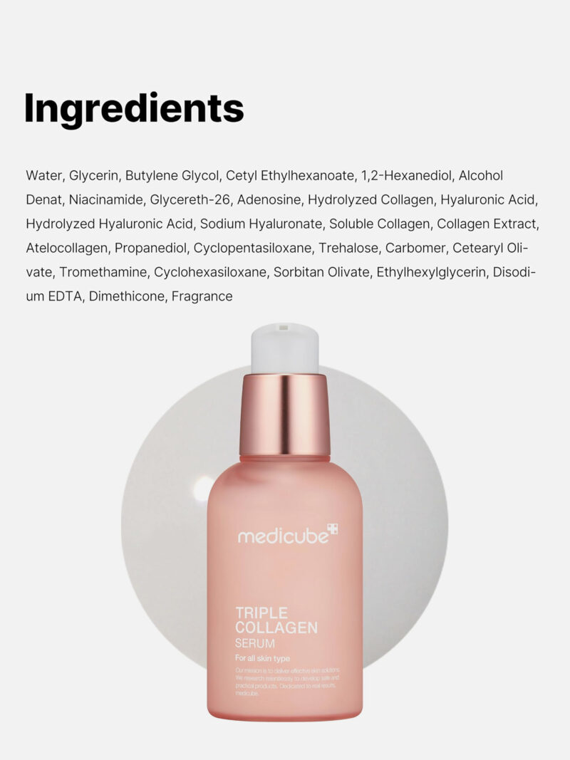 Ingredients in the Medicube Triple Collagen Serum. Beautybarn.in