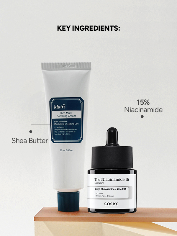 Calming Oil-Controlling & Barrier-Repairing Duo | COSRX-The-Niacinamide-15, Klairs Rich Moist Soothing